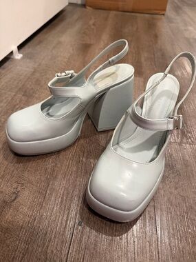 Charles & Keith Pale Blue Platform Slingback Heels